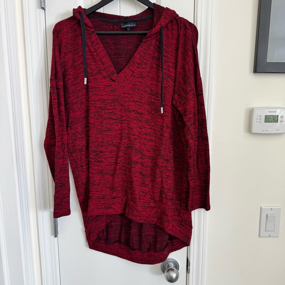 Addition Elle Red V-Neck Hoodie Hi/Low